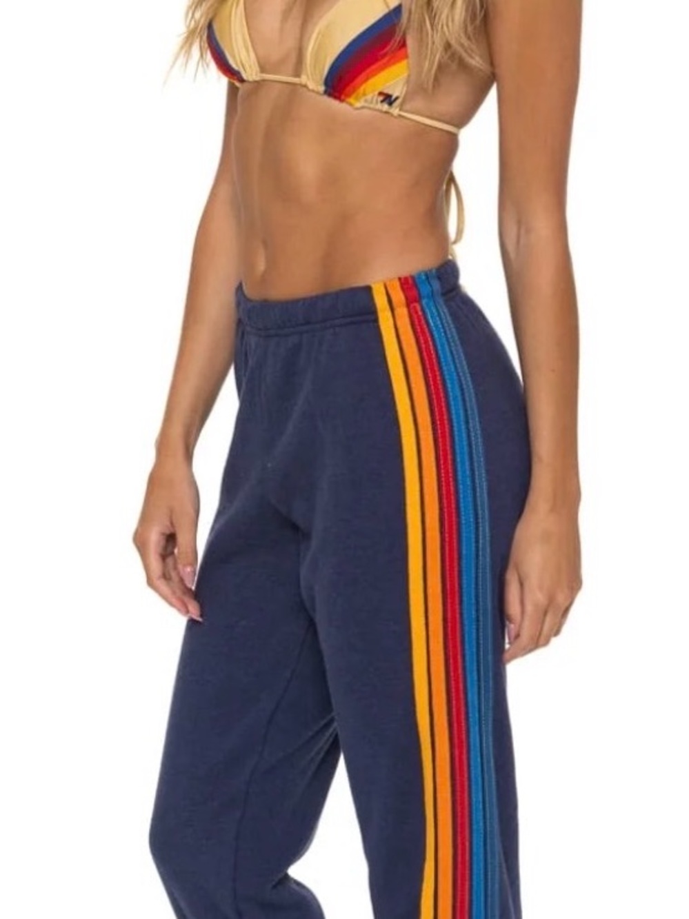 Aviator Nation 5-Stripe Navy Sweatpants with Yellow Side Stripe & Red Ankle Trim
